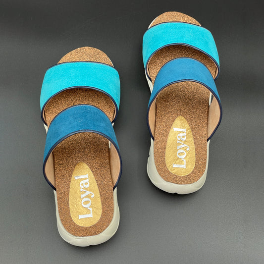 Gardenia Slide Sandal [Bio-Vegan Leather/Ultrasuede Blue Combo]